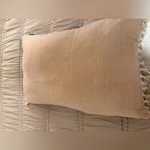 Light pink linen  Throw Pillow with Fringe